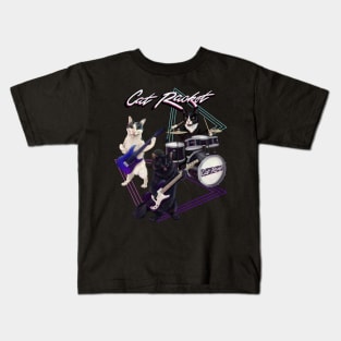 Cat Racket- Cat band on guitar, bass, and drums Kids T-Shirt